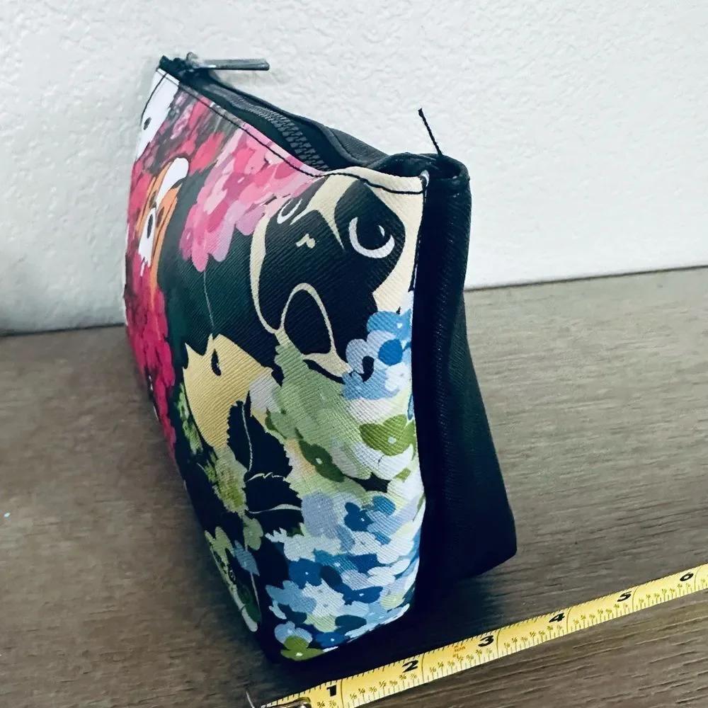 Marc Tetro Dogs Floral Pink Black Zipper Travel Cosmetic Bag